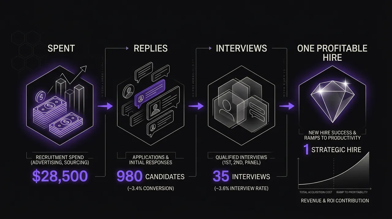 math chain from connects spent to replies to interviews to one profitable hire
