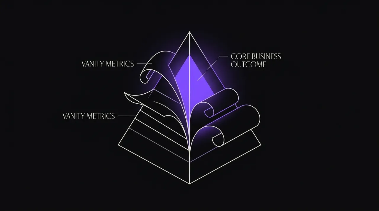 pyramid of metrics with vanity layers peeling away to reveal one violet core