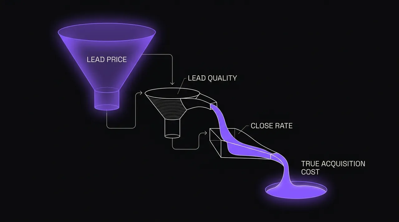 waterfall from lead price to lead quality to close rate to true acquisition cost